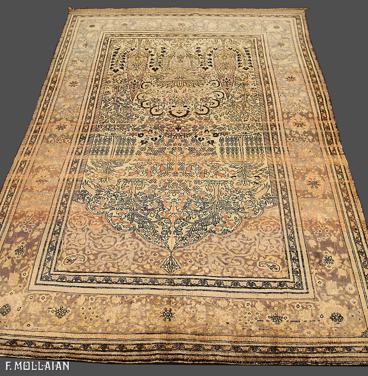 Antique Persian Kashan (Mohtasham) Silk Rug n°:24162423